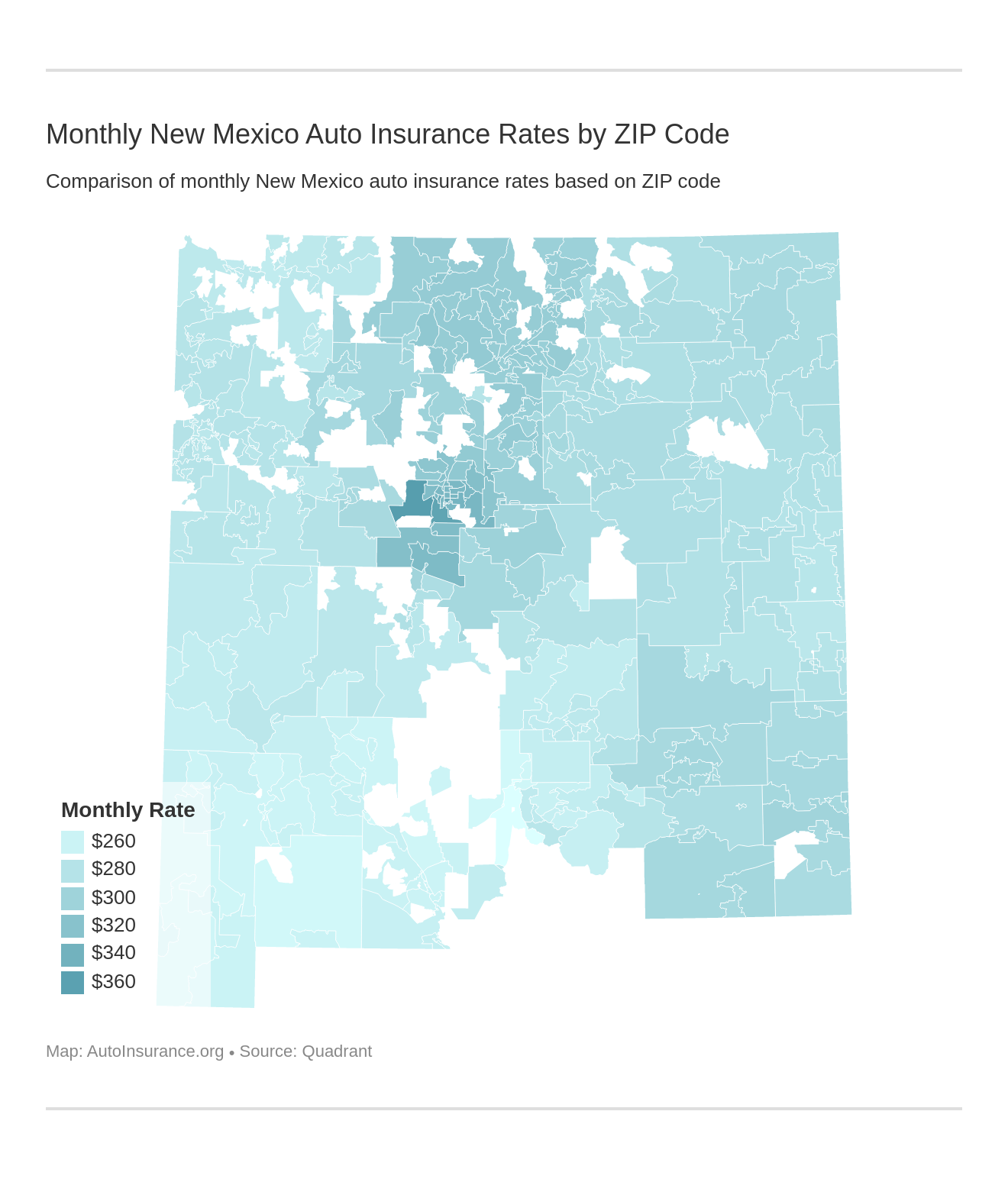 Monthly New Mexico Auto Insurance Rates by ZIP Code