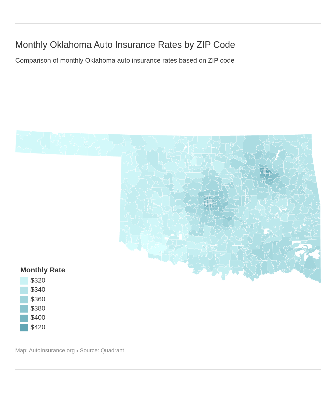 Monthly Oklahoma Auto Insurance Rates by ZIP Code