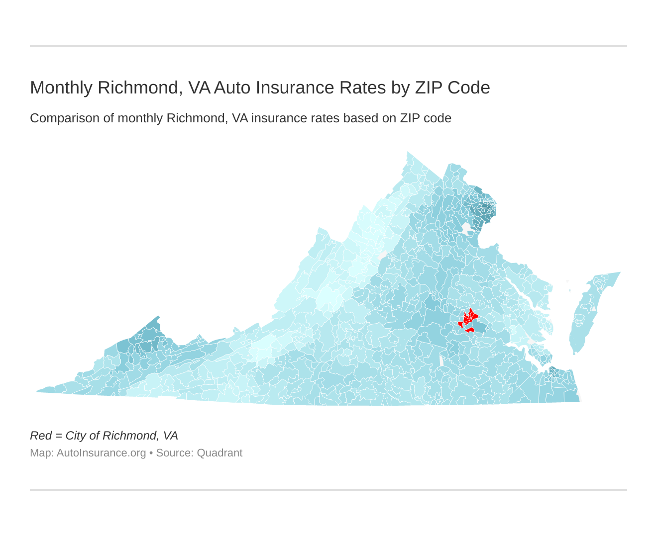 Monthly Richmond, VA Auto Insurance Rates by ZIP Code