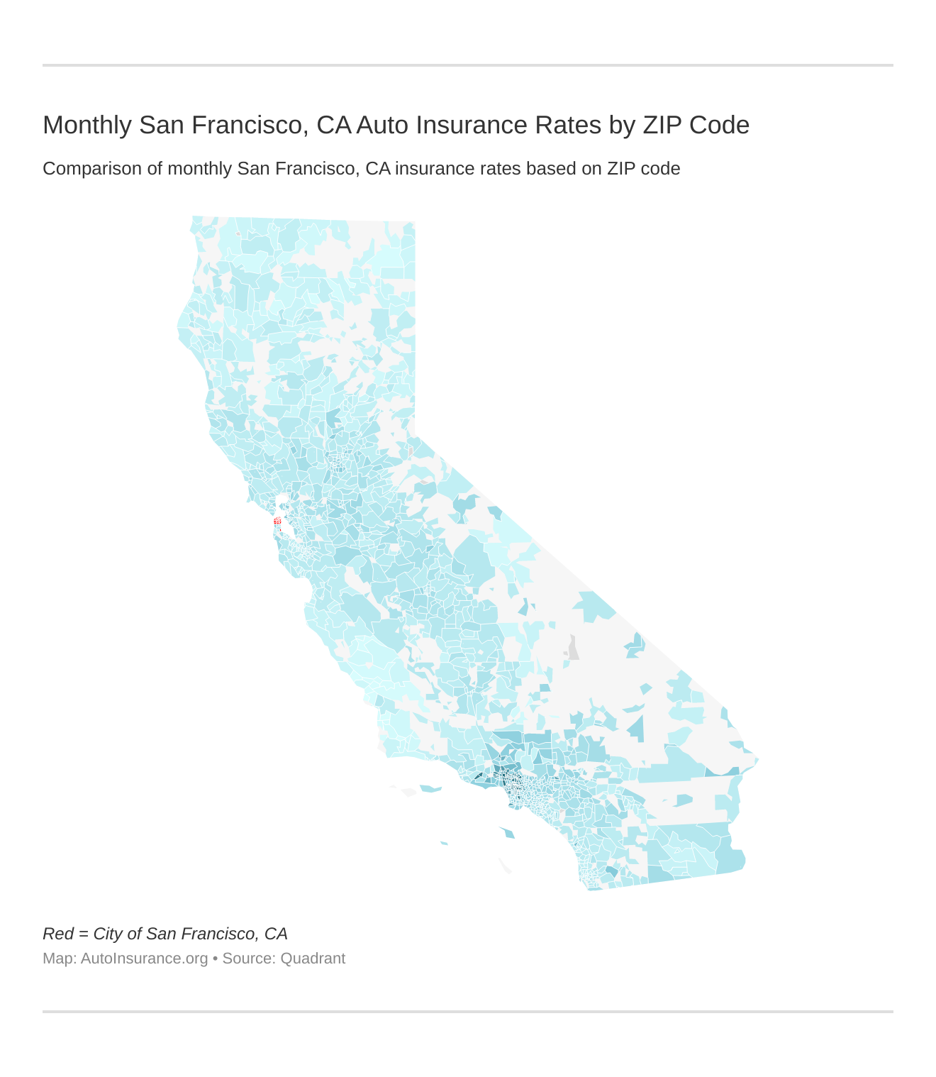 Monthly San Francisco, CA Auto Insurance Rates by ZIP Code