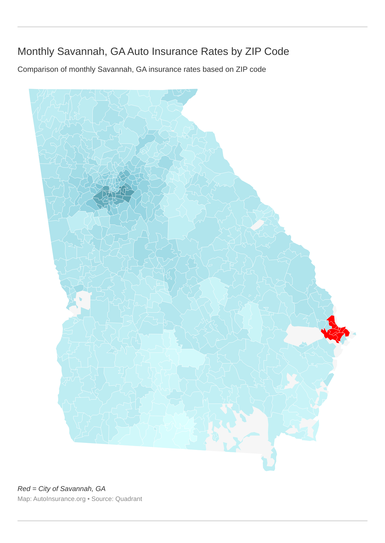 Monthly Savannah, GA Auto Insurance Rates by ZIP Code