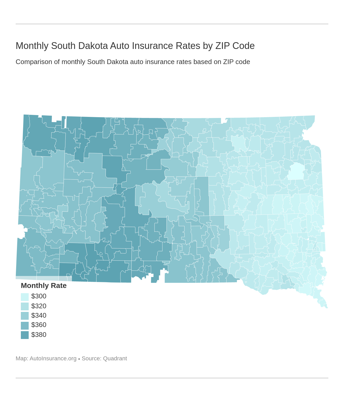Monthly South Dakota Auto Insurance Rates by ZIP Code