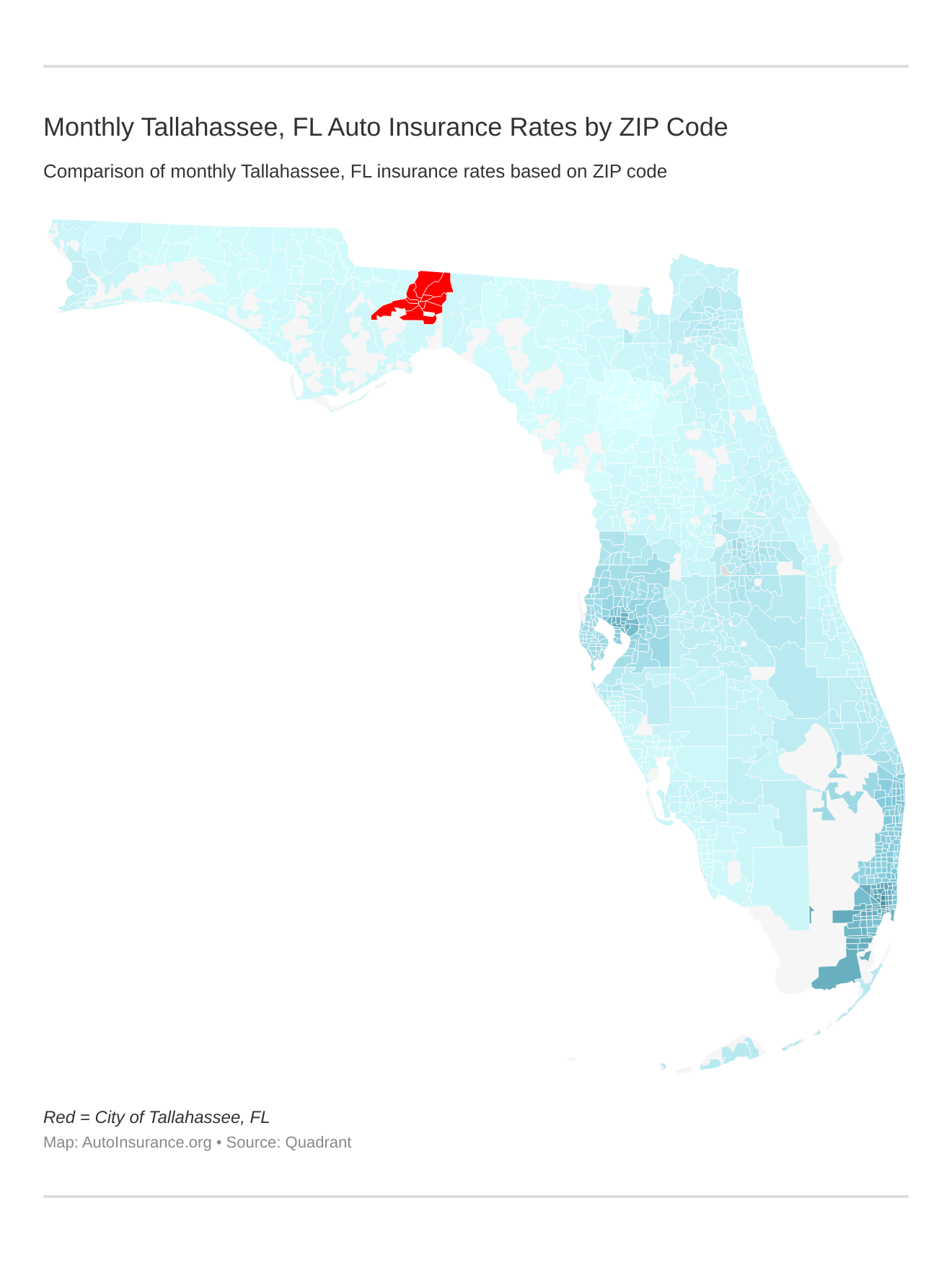 Monthly Tallahassee, FL Auto Insurance Rates by ZIP Code