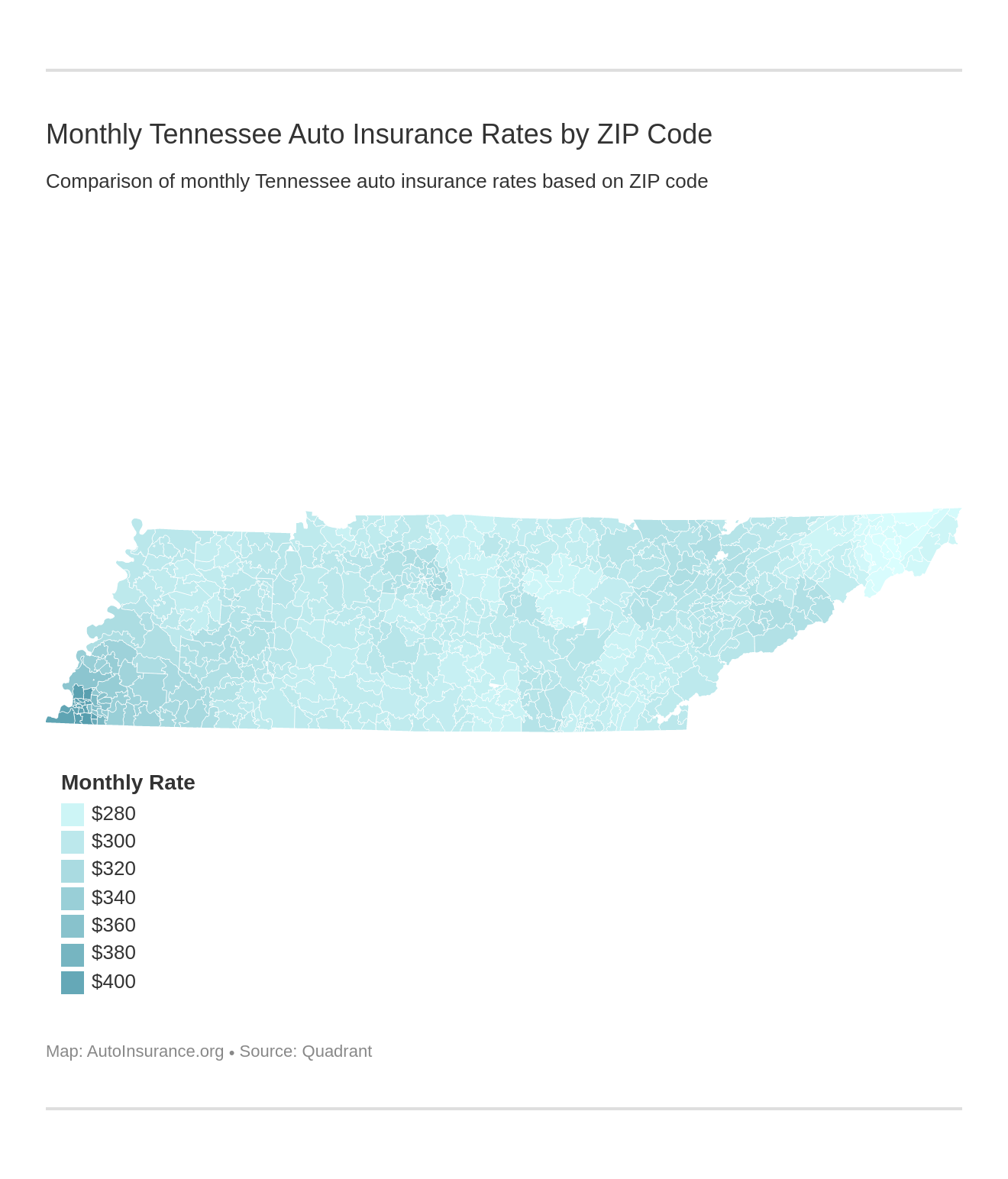 Monthly Tennessee Auto Insurance Rates by ZIP Code