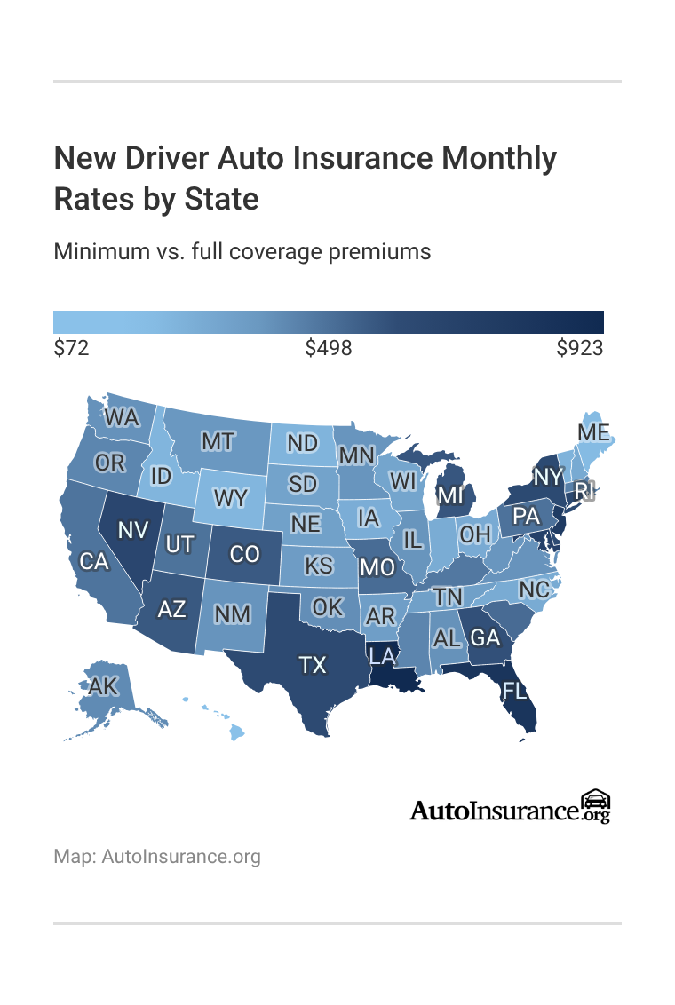 New Driver Auto Insurance Monthly Rates by State New Driver Auto Insurance Monthly Rates by State