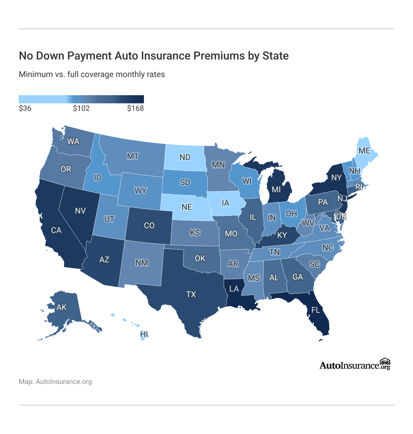 No Down Payment Auto Insurance Premiums by State No Down Payment Auto Insurance Premiums by State