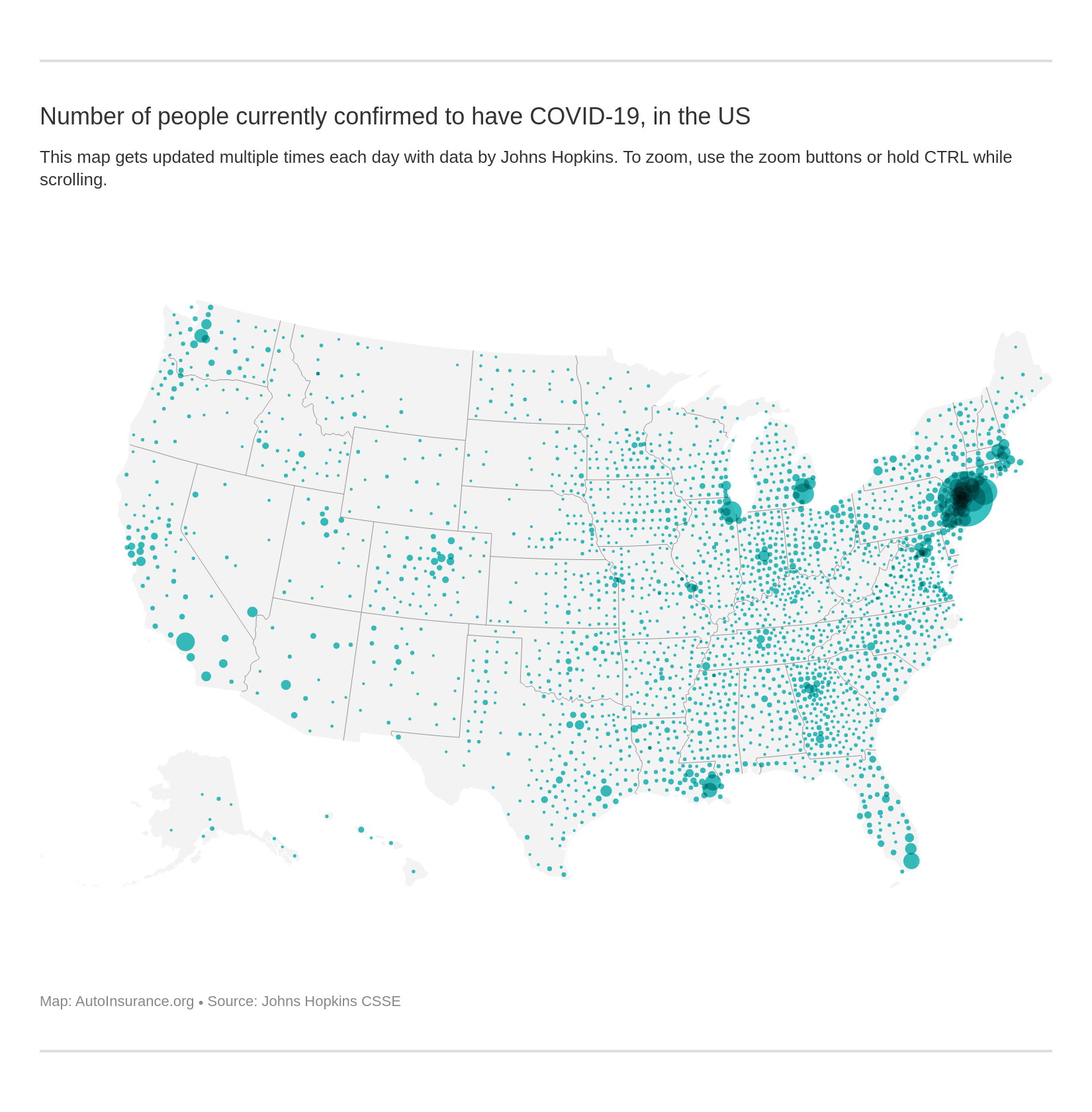 Number of people currently confirmed to have COVID-19, in the US