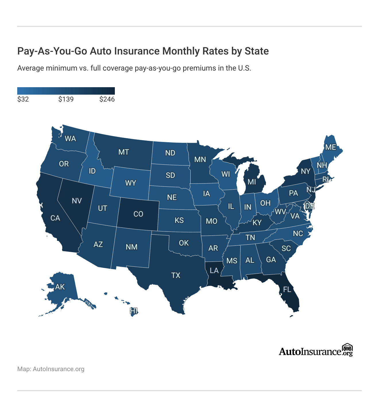 Pay-As-You-Go Auto Insurance Monthly Rates by State Pay-As-You-Go Auto Insurance Monthly Rates by State